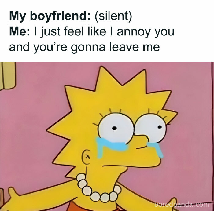 Cartoon character crying with caption about couples and communication silence.