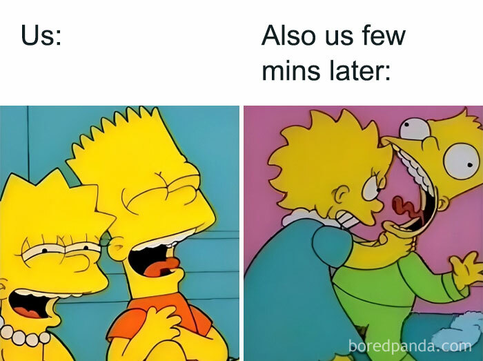 Funny couples meme with characters laughing, then playfully fighting, illustrating relationship dynamics.