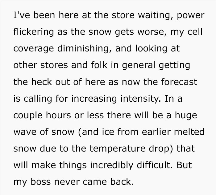 Employee At A Loss On What To Do After Boss Leaves Him Stranded During A Snowstorm