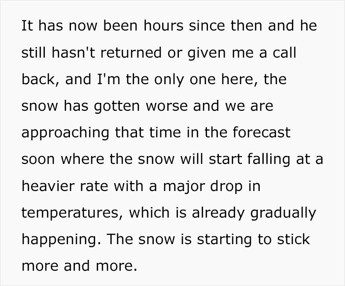 Employee At A Loss On What To Do After Boss Leaves Him Stranded During A Snowstorm