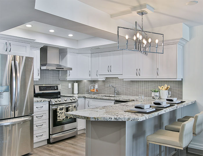 Kitchen with gray countertop Kitchen with gray countertop