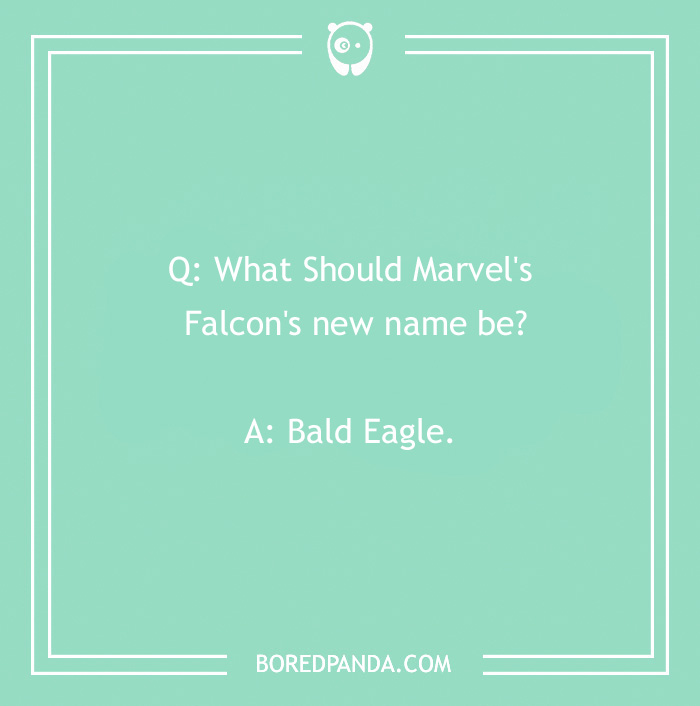 Marvel joke about Falcon's new name, Bald Eagle, on a green background. - 28