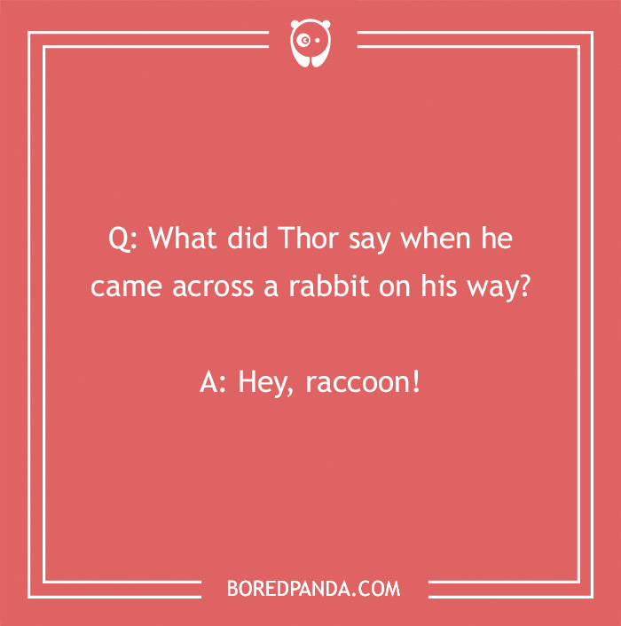 Thor joke about a rabbit, designed in a red square, perfect for Avengers fans. - 4