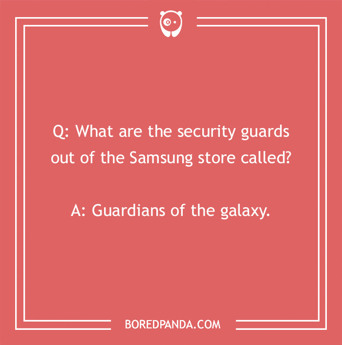 Marvel joke about Samsung security called "Guardians of the galaxy" on a red background.