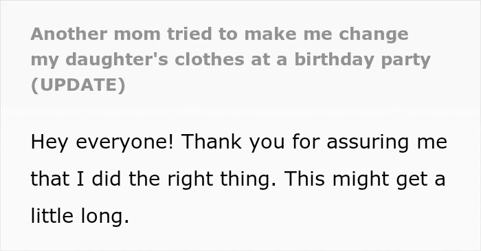 Alt text: Woman refuses to change her daughter&rsquo;s dress despite entitled mom&rsquo;s demands at a birthday party conflict.
