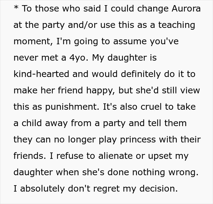 Mother refuses to change daughter&rsquo;s dress to satisfy entitled mom, facing accusations of ruining a birthday party.