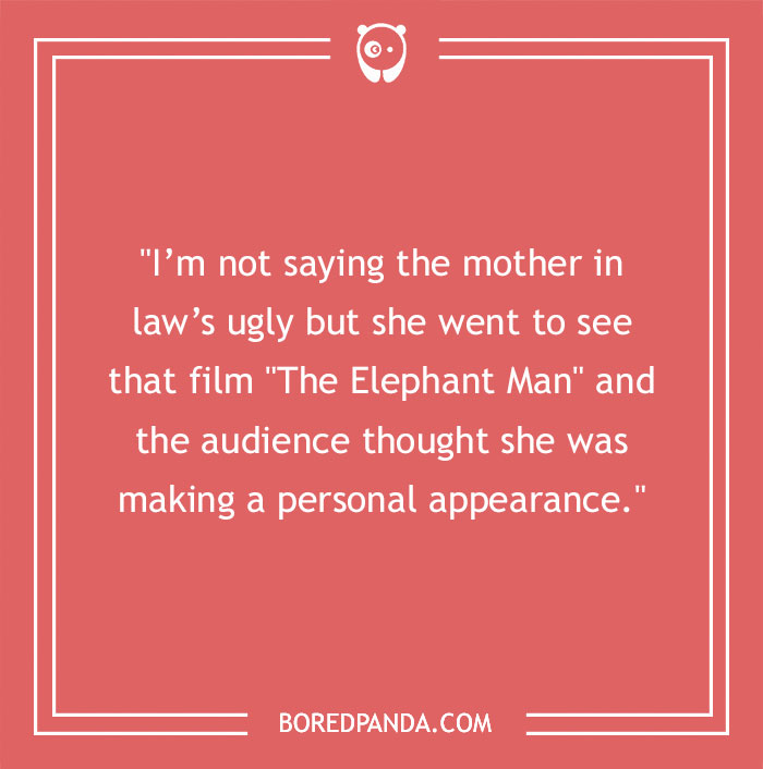 Funny mother-in-law joke on a red background with a humorous quote.