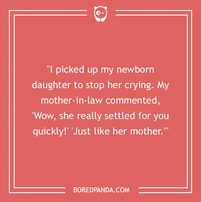 Text image featuring a humorous mother-in-law joke about calming a crying baby.