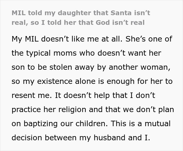 MIL Tells Granddaughter Santa “Isn’t Real”, Gets Arrested After Things Escalate MIL Tells Granddaughter Santa “Isn’t Real”, Gets Arrested After Things Escalate