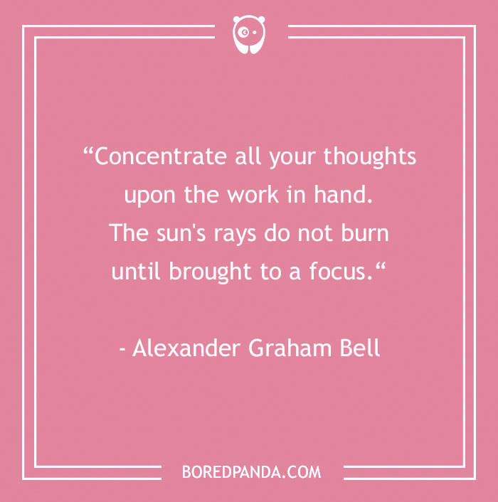 Alexander Graham Bell motivational quote for work on a pink background with white text.