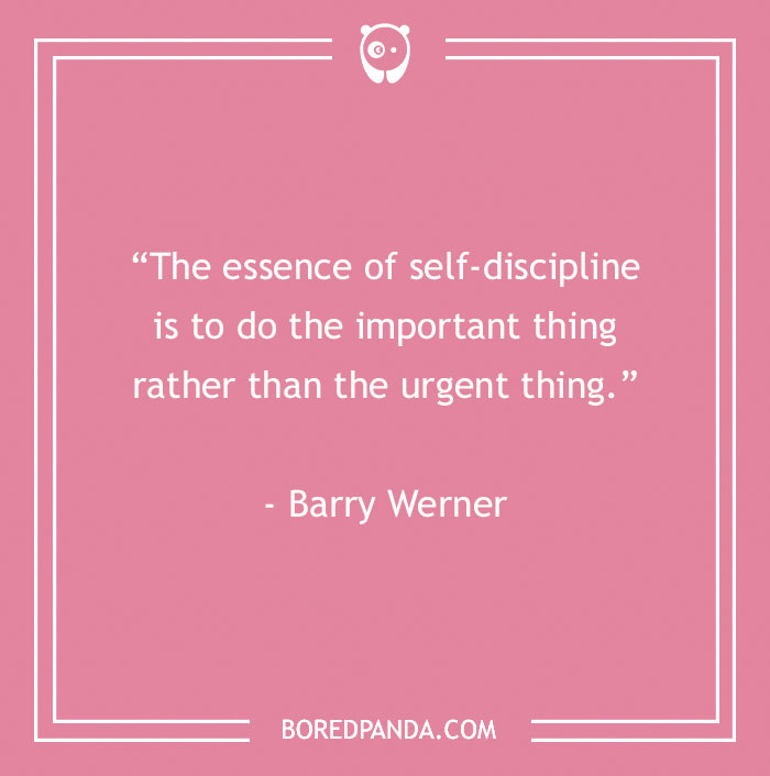 Pink motivational quote image about self-discipline by Barry Werner.