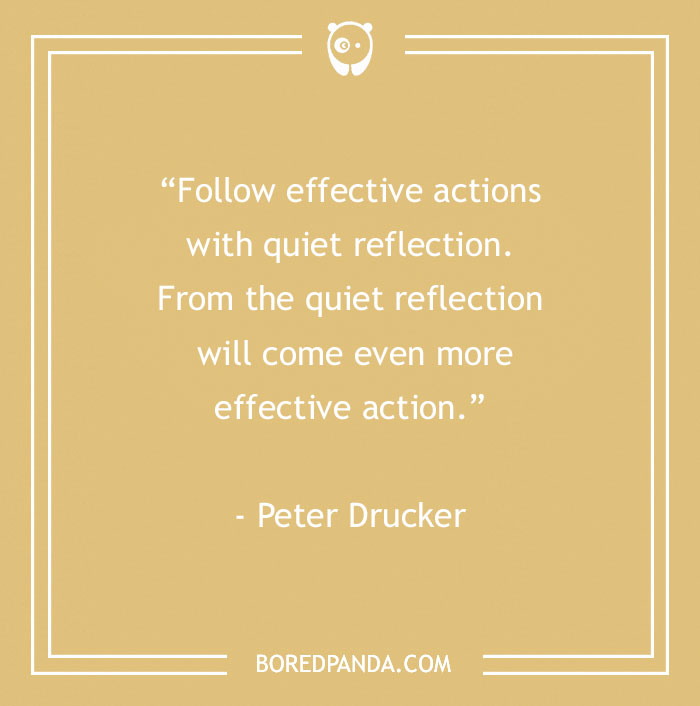 Motivational quote about effective actions by Peter Drucker on a beige background, with Bored Panda logo.