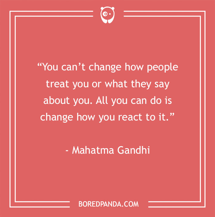 Motivational quote by Mahatma Gandhi on a red background with white text and a panda logo.