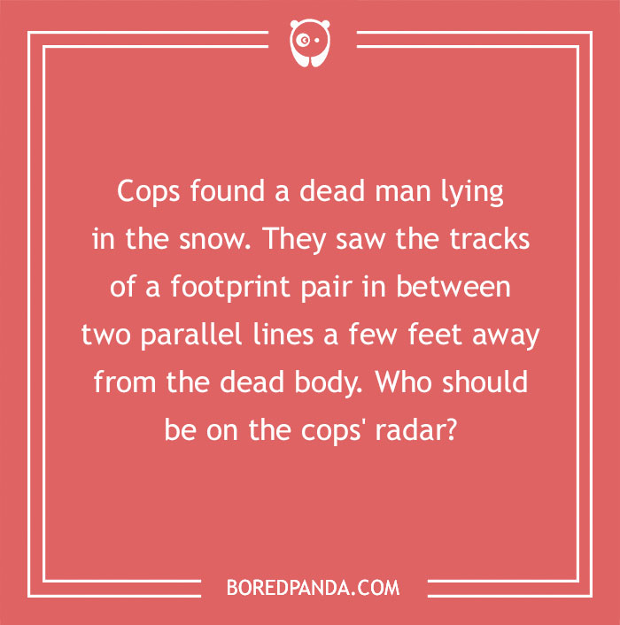 Text-based m****r mystery riddle on a red background for testing deduction skills.