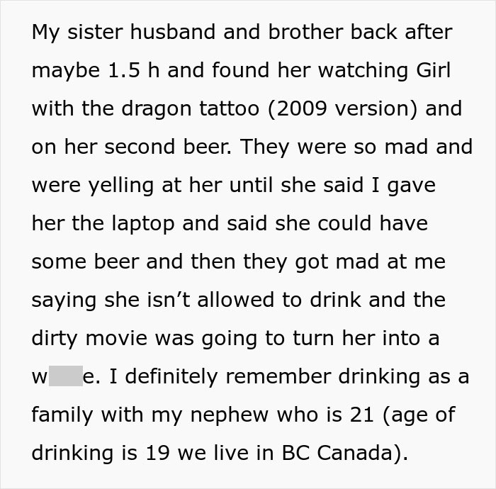 Parents Are Livid Aunt Didn’t Stop 23 Y.O. Niece From Drinking Beer And Watching A “Dirty” Movie Parents Are Livid Aunt Didn’t Stop 23 Y.O. Niece From Drinking Beer And Watching A “Dirty” Movie