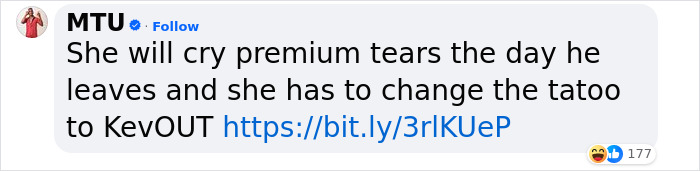 Comment on influencer faking boyfriend's name tattoo, hinting humorously at future regret.