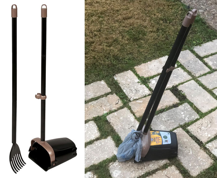 Dog Poop Scooper: Featuring adjustable handles, swivel design and odor-neutralizing waste bags, perfect for any dog owner who values cleanliness and convenience.