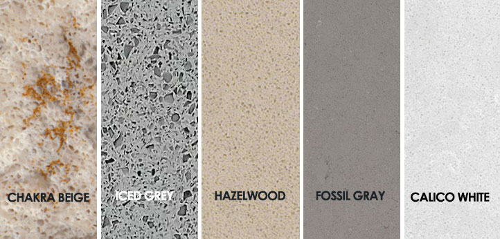 Photo of examples of quartz countertops.