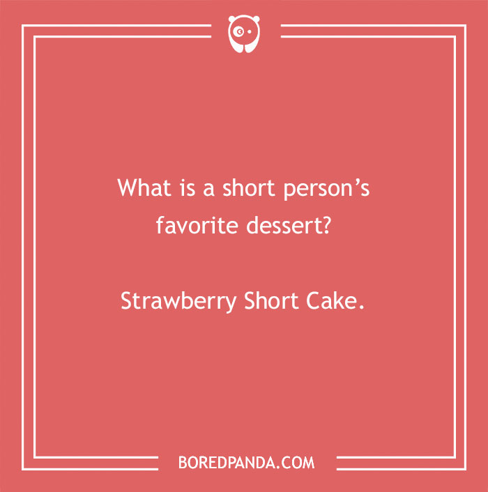 Text on a coral background with a short people joke about strawberry shortcake.
