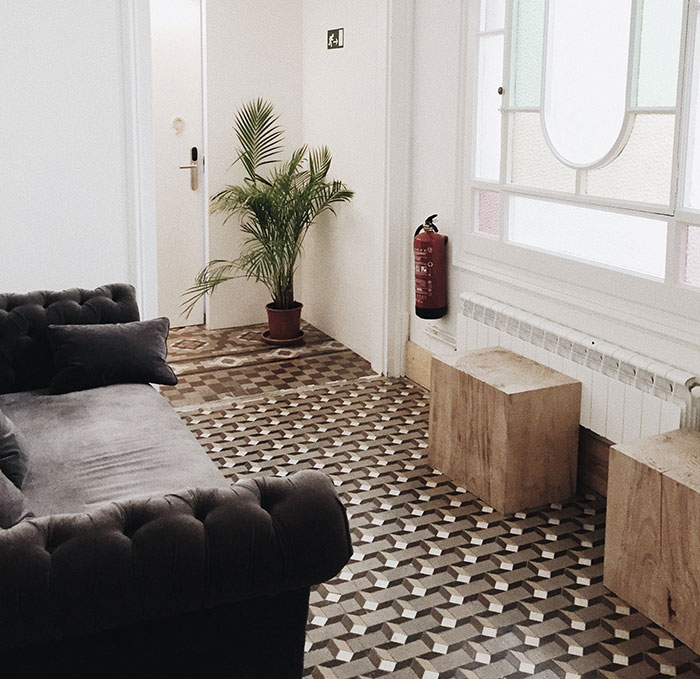 Wooden accents in spacious living room 