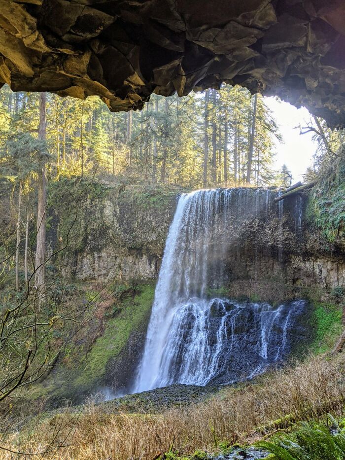 Scenic View Right Before Walking Under The Falls In Oregon