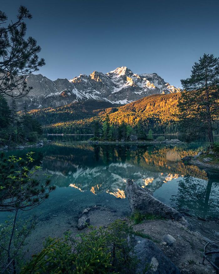 Sunrise At Germanys Most Known Lake: Eibsee, Zugspitze In The Background Ig: @holysh0t