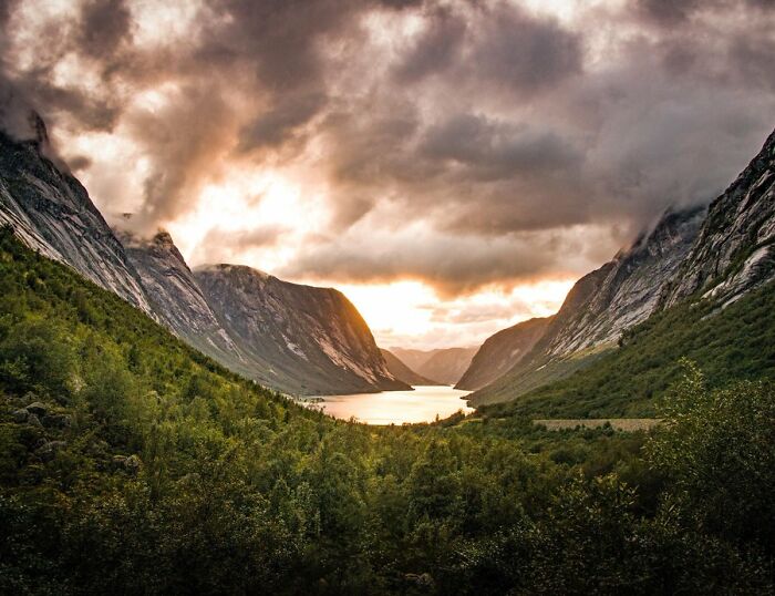 When The Sunset Sets A Cloudy Fjord In Norway On Fire - More Of My Landscape On Insta: @glacionaut