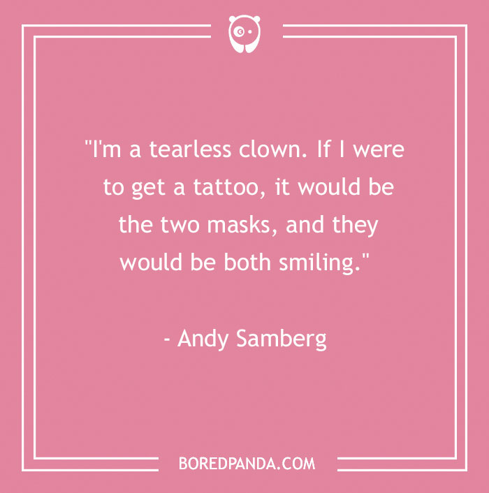 Quote on pink background about tattoos and masks, emphasizing perspective on body art. - 9