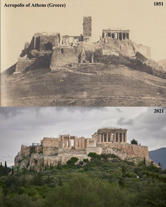 Acropolis Of Athens (Greece) 1851 vs. 2021