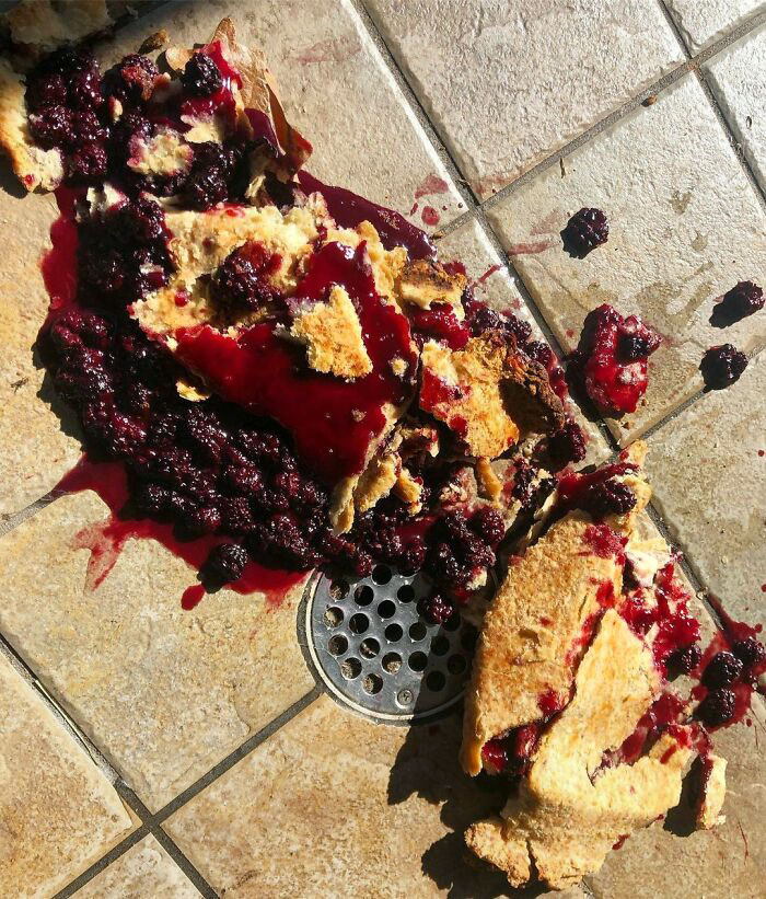 When You're Already Having A Challenging Thanksgiving Because Your Fridge Is Broken, But Then Your Husband Drops The Blackberry Pie That He Spent The Whole Morning Baking It