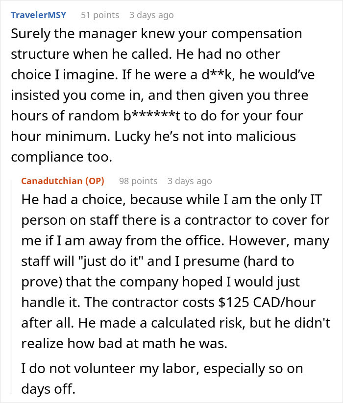 "I Know It's Your Day Off, But": Employee Shows Boss Why Not To Call Them On Their Days Off "I Know It's Your Day Off, But": Employee Shows Boss Why Not To Call Them On Their Days Off
