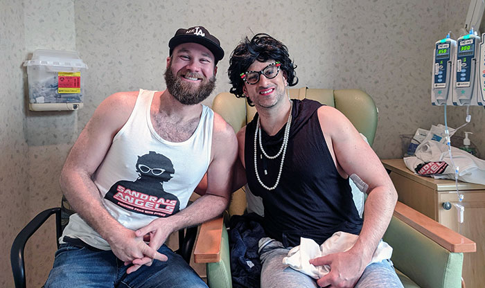 Ben Is A Chemotherapy Patient Who Does A Cancer Talk Show Dressed As Sandra. He Found Out Two Weeks Ago That None Of His Friends Were Able To Come To His Thanksgiving Treatment
