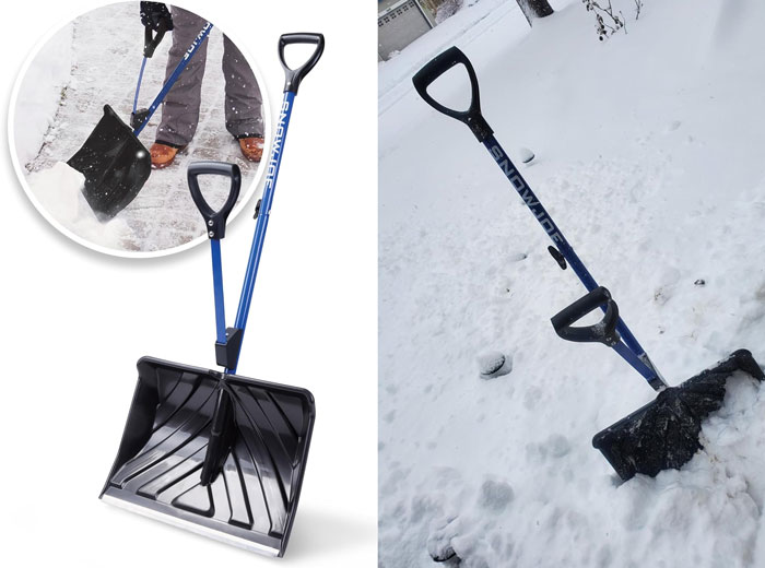 Snow Joe Strain-Reducing Snow Shovel: An essential winter tool with durable impact-resistant blade and comfortable ergonomic design that reduces strain, effectively lifts more load and ensures you can tackle the snow without straining your back.