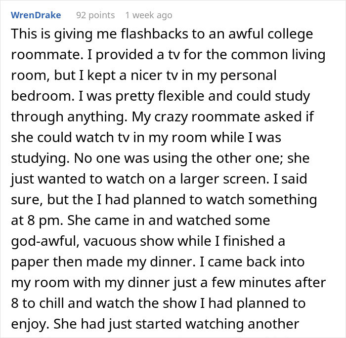 Woman Teaches Entitled Housemates A Lesson After They Start Policing Her Use Of Her Own TV