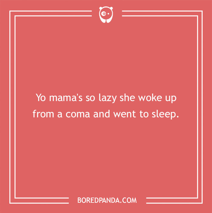 "Yo mama joke displayed on a red background with white text and a small panda logo at the top."