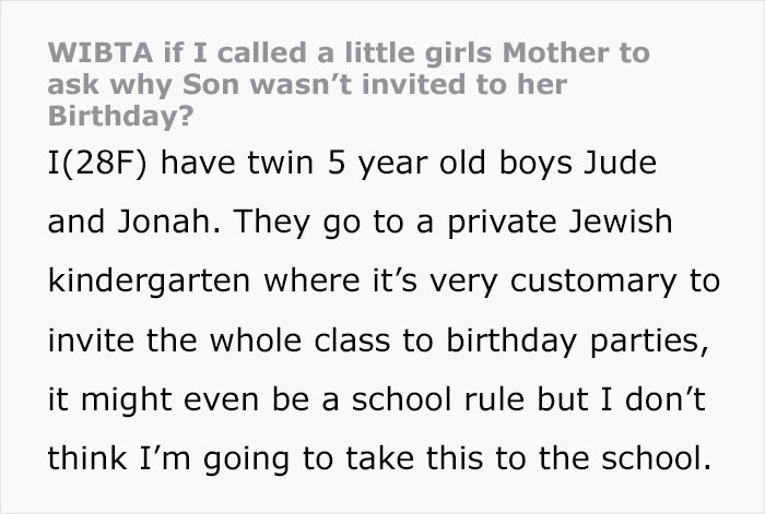 Mom Contemplates Confronting Woman Who Invited Only One Of Her Twins To Her Daughter&rsquo;s Birthday