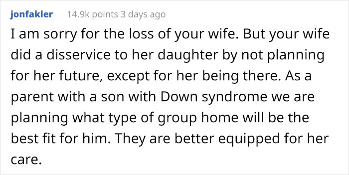 &ldquo;AITA For Breaking My Deathbed Promise To My Wife To Take Care Of Her Down's Syndrome Daughter?&rdquo; 