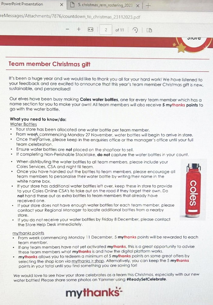 Coles Christmas Gift To Staff