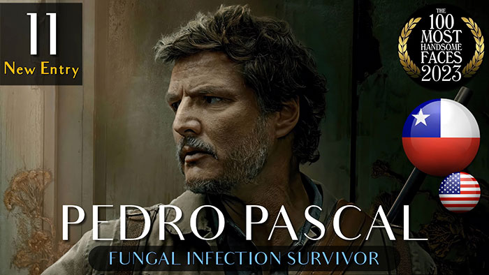 A man ranked as the 11th most handsome of 2023 by The Independent Critics, with national flags in the background.