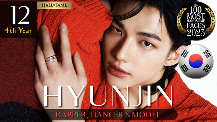 Hyunjin in a red sweater, ranked among the most handsome men of 2023, featured by 'The Independent Critics'.