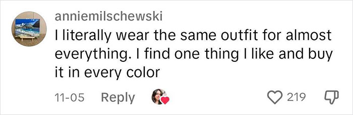 Comment on wearing identical outfits to combat burnout.