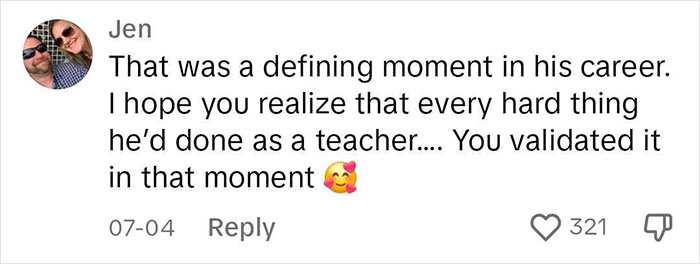 Comment discussing meaningful notes from teachers, highlighting their impact on students.