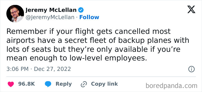 A sarcastic meme about backup planes at airports shared in an online group.