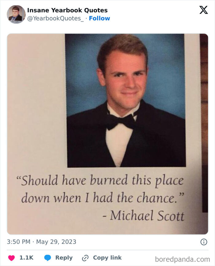 Senior portrait with a funny yearbook quote shared online among epic yearbook quotes that people just had to share.