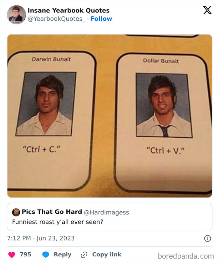 Two yearbook photos with the epic quotes "Ctrl + C" and "Ctrl + V" for twin brothers.