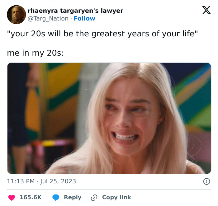 Blonde woman grimacing, capturing a funny meme moment from 2023.