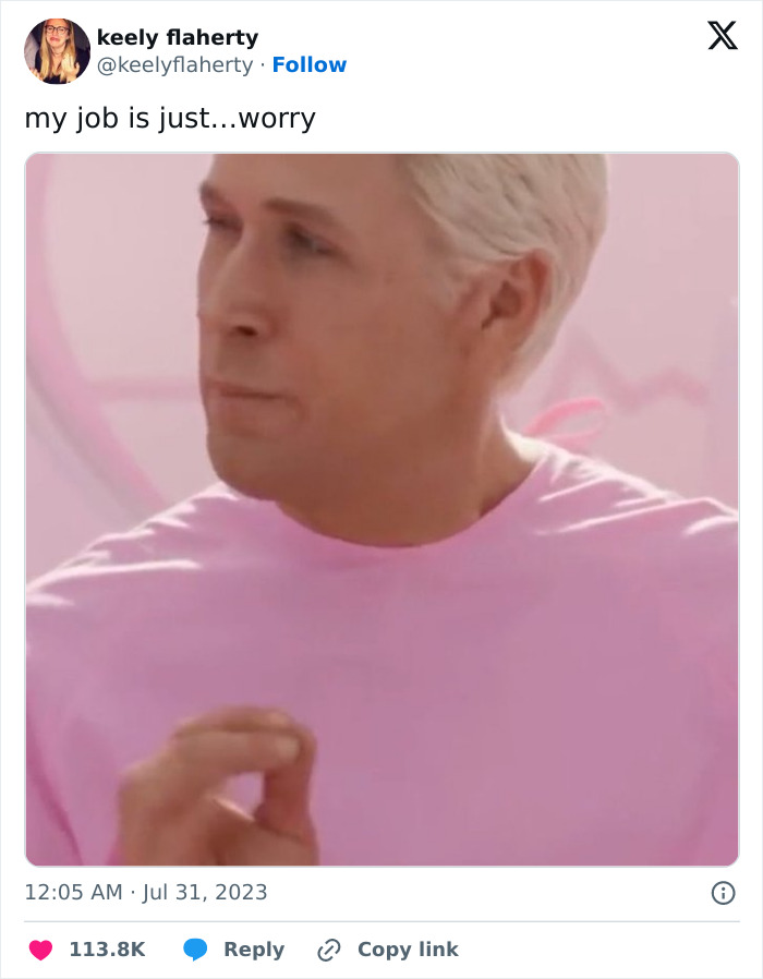 Person in pink shirt making a worried face; a top funny meme of 2023 capturing relatable emotions.