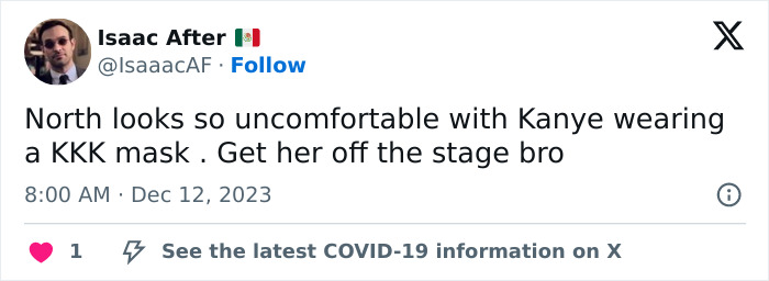 &ldquo;Get Her Off The Stage&rdquo;: Ku Klux Klan Hood Worn By Kanye West Next To Daughter North Sparks Outrage