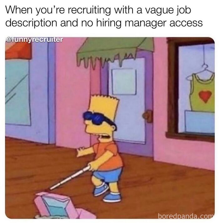 Bart Simpson meme from Funny Recruiter page, illustrating recruitment challenges humorously.