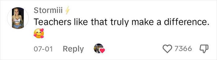 Comment appreciating teachers' meaningful notes, shown with heart emojis and high engagement.